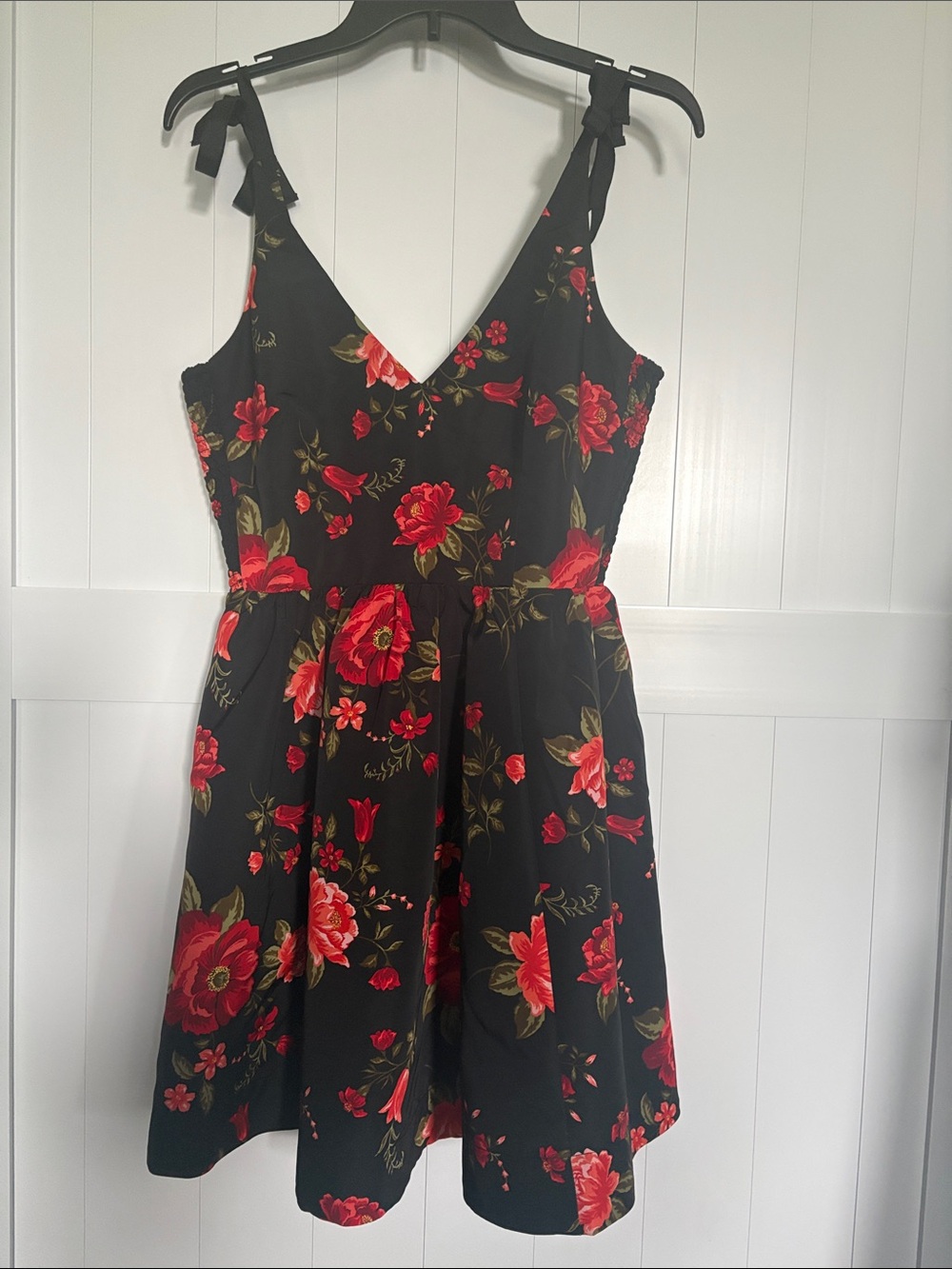 Black Floral Tie-Shoulder Summer Dress